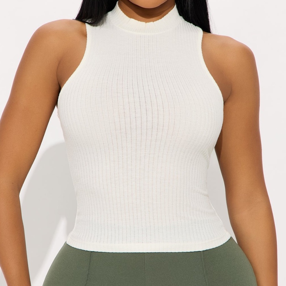Fashion Nova Ribbed Mock Neck Tank Top - Cream